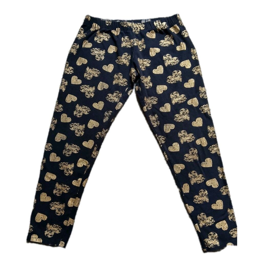 Juniors No Boundaries Black & Gold Capri Leggings, M(7-9), Gold Hearts